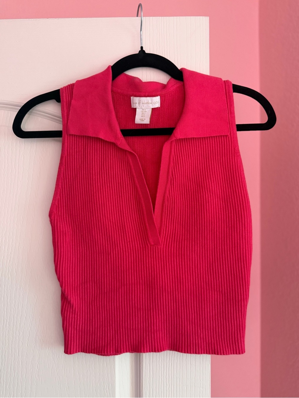 House of Harlow 1960 Ribbed Sleeveless Polo Tank - Hot Pink